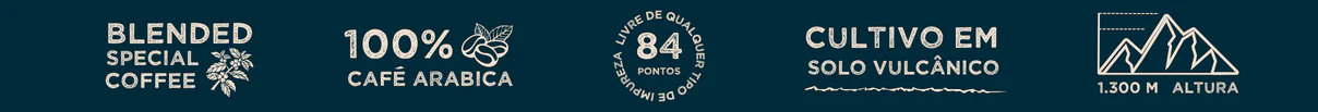 Blended Special Coffee · 100% Café Arábica · 84 pontos · Cultivo em solo vulcânico · 1.300m altura
